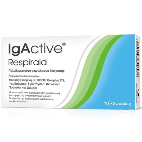 IgActive Respiraid Πολυβιταμινούχο Συμπλήρωμα Διατροφής Φόρμουλα Βιταμινών για την Ενίσχυση του Ανοσοποιητικού 10caps